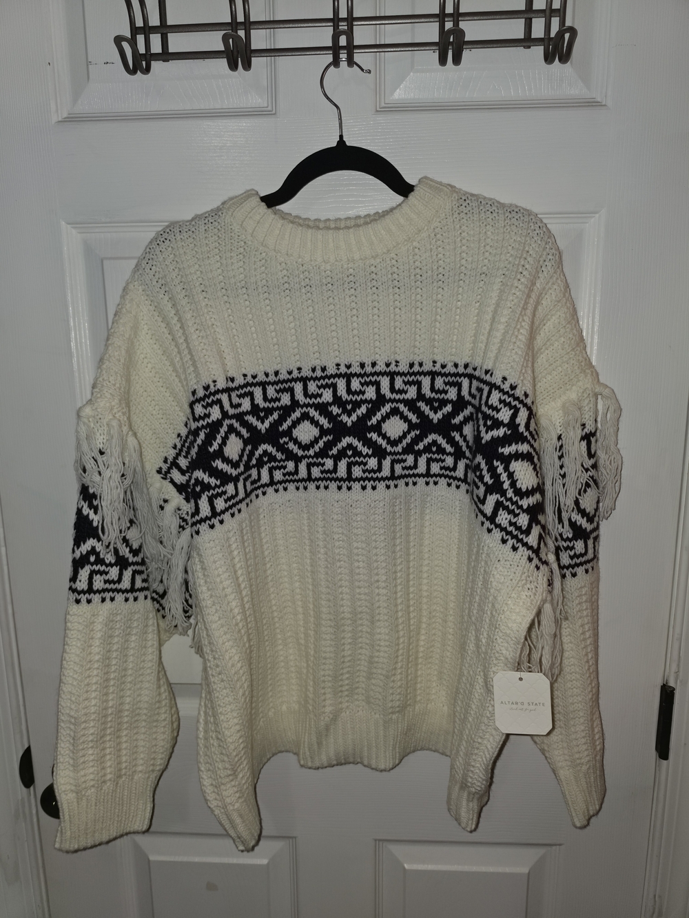 Cream Fringe Knit Sweater Altar'd State M